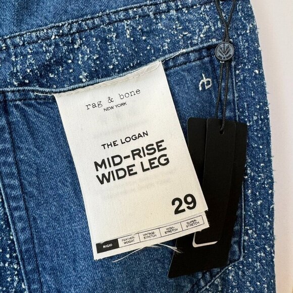 NWT Rag & Bone Logan Wide Leg Mid Rise Jeans Indigo Tweed Blue - Picture 5 of 13